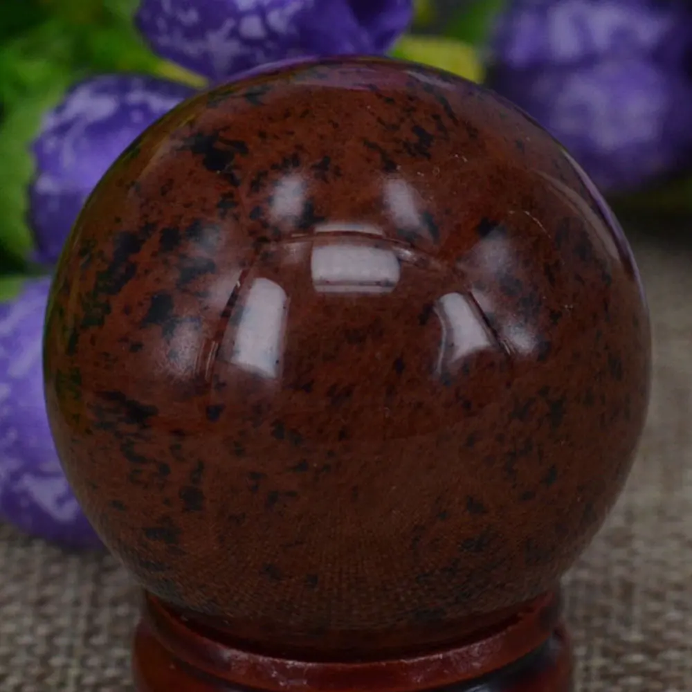 

40MM(1.6") Natural Gemstone Red Mahogany Obsidian Sphere Crystal Globe Ball Chakra Healing Reiki Stone Carving Crafts W/Stand