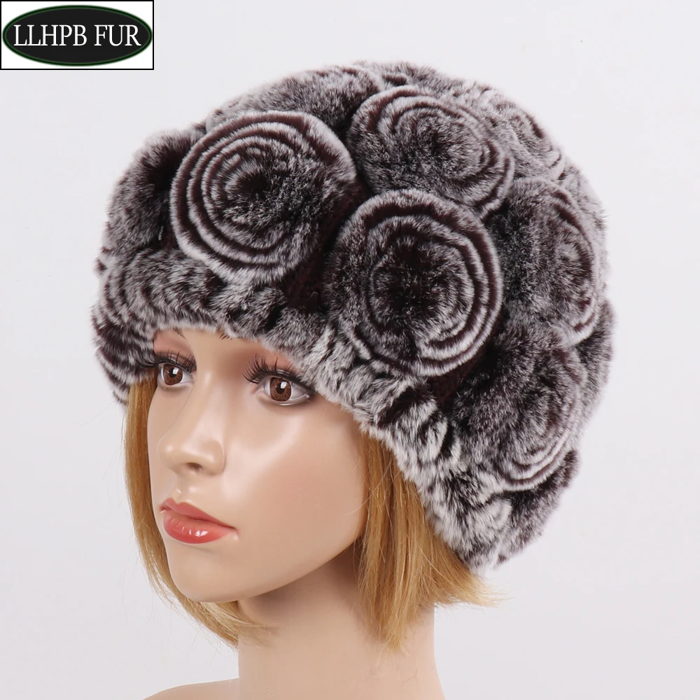 Новые женские головные уборы Skullies из натуральной Настоящий мех кролика зимняя