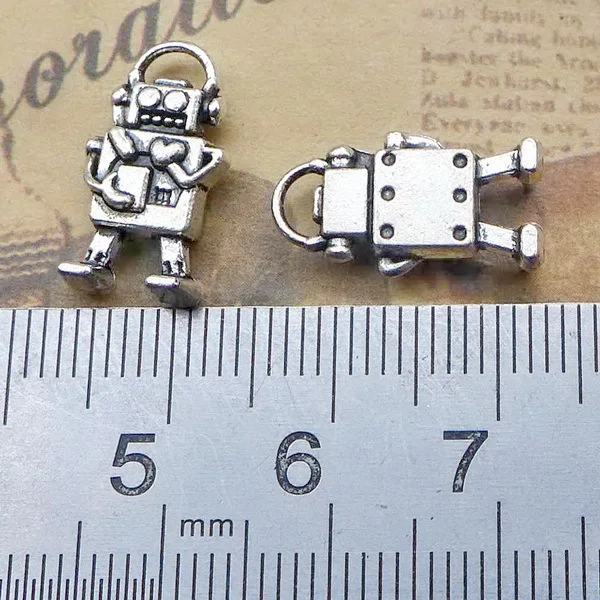

200pcs robot Charm Pendant 17*9.5mm Antique silver accessory craft Jewelry earring bracelet necklace anklet Component gift