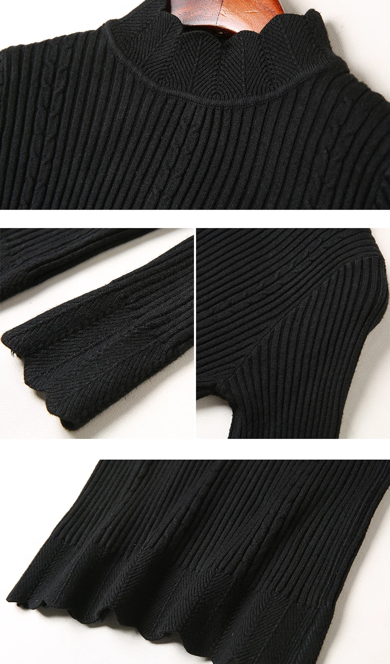 Элегантные модные женские платья из двух частей черные вязаные свитера с длинным