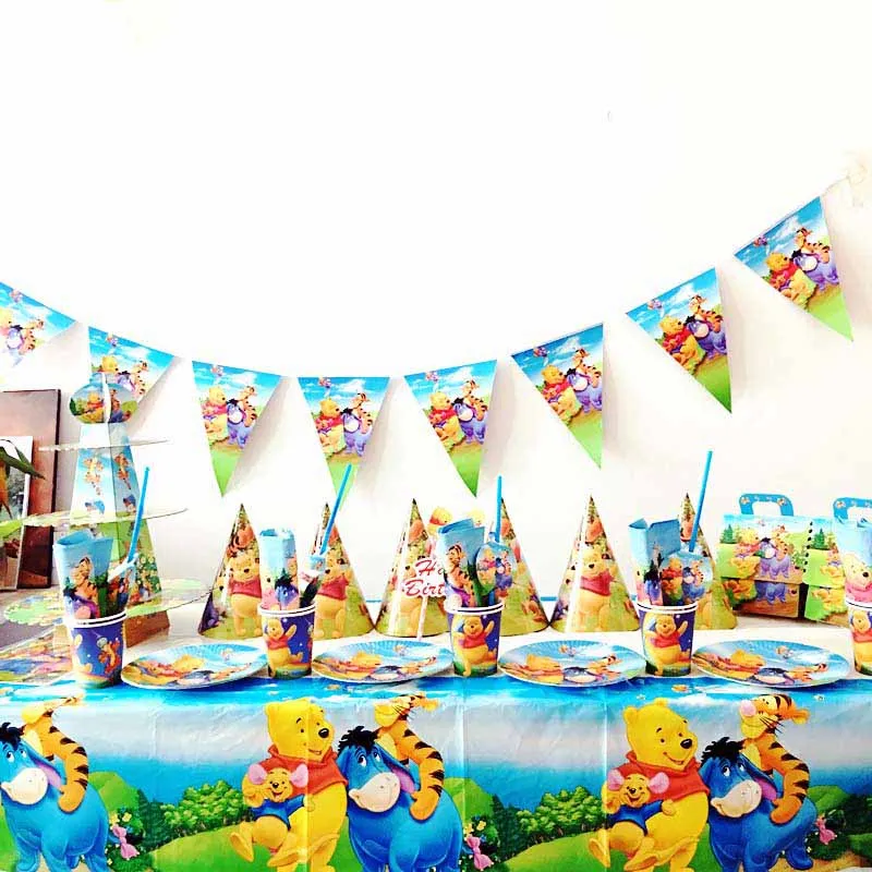Winnie 135 шт./лот, 10 комплектов детской одежды для вечеринки в стиле красавицы и чудовища, столовые приборы, тарелки, салфетки с рисунком на день рождения, вилки для детского душа, вечерние украшения - Цвет: Winnie