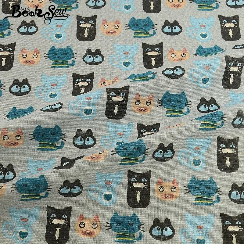 Booksew Cotton Linen Fabric Meters Cat Animal Design Tissu Telas Por Metro DIY Sofa Cushion Tablecloth Bag Curtain Cabas Home