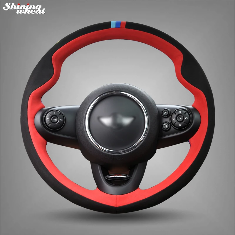 

BANNIS Hand-stitched Black Red Suede Car Steering Wheel Cover for Mini Coupe