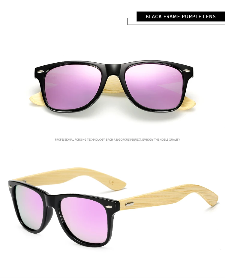 Black Purple Longkeader, поляризационные деревянные бамбуковые солнцезащитные очки, женские, фирменный дизайн, мужские, настоящие деревянные дужки, солнцезащитные очки, зеркальные линзы, Gafas de sol - Цвет линз: Black Purple
