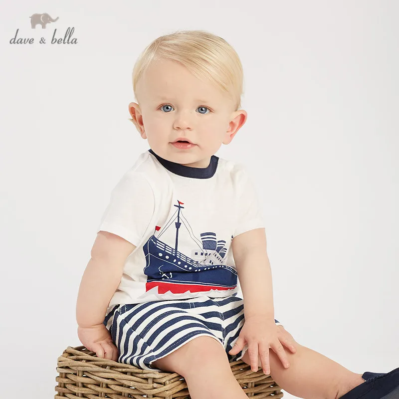 DB10466 dave bella summer baby boys fashion clothing sets casual short sleeve suits children steamboat print clothes |