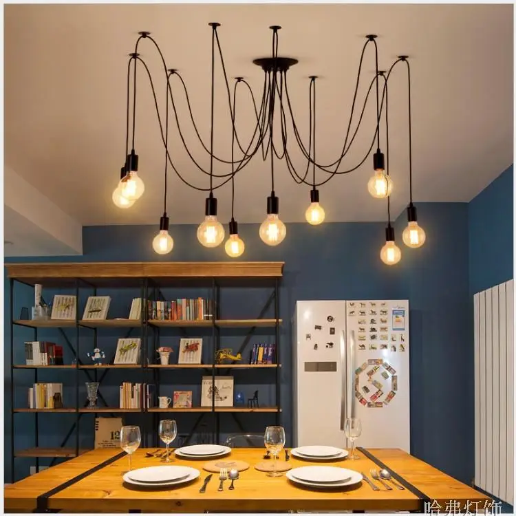 Loft LED Creative Spider Lights Chandelier for Bar coffee shop Simple fish wire iron droplight Experimental bottle Lighting |