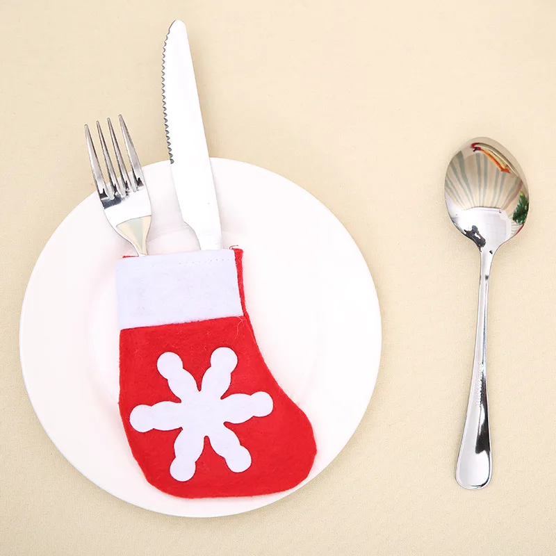 4pcs Mini Noel Snowflake Socks Storage Tool Knife Fork Tableware Bags Christmas Tree Decorations for Home Natal New Year Gifts | Дом и сад