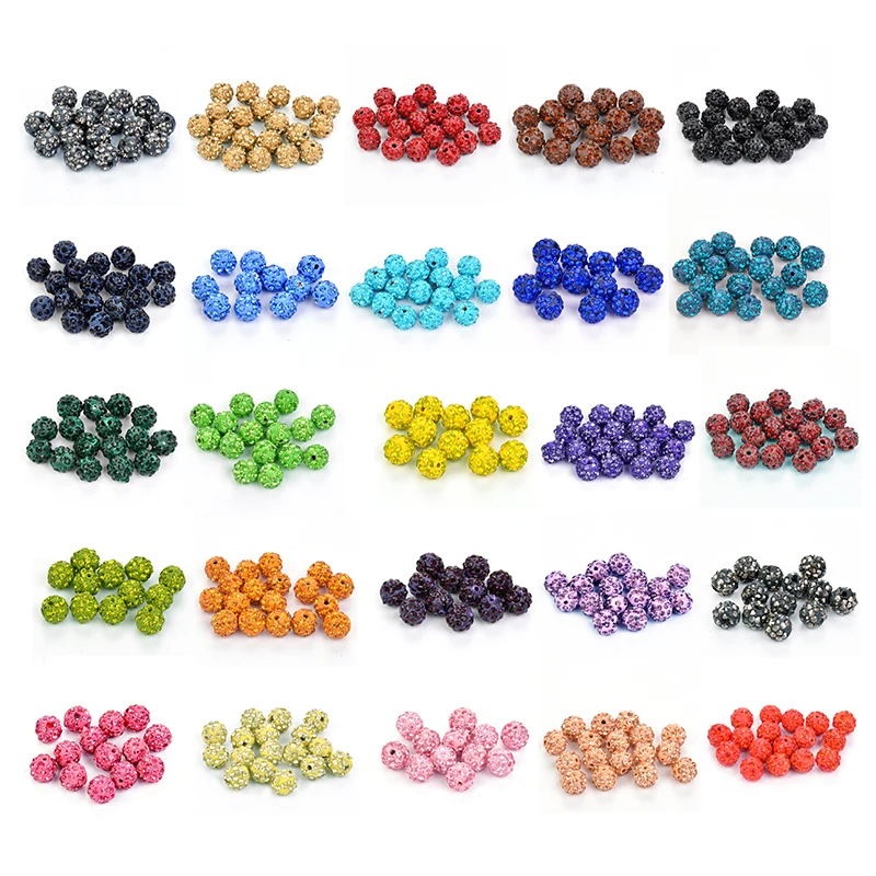 

50pcs 10MM Beads Crystal Disco Ball Beads Spacer Beads bracelet Crystal Clay Beads 33 Color