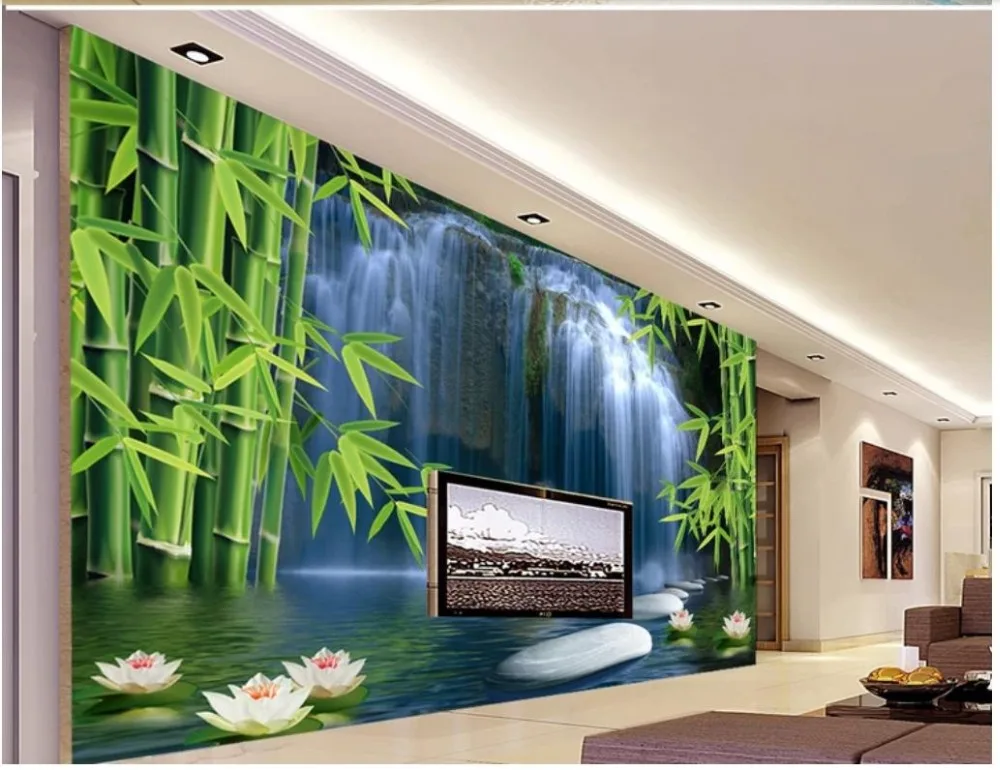 Custom photo wallpaper 3d wall murals Bamboo Forest Waterfall TV Background Wall papers for living room decoration | Обустройство