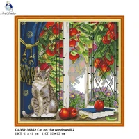 cat on the windowsill counted printed on fabric dmc cross stitch kits embroidery needlework sets accessories home decoration