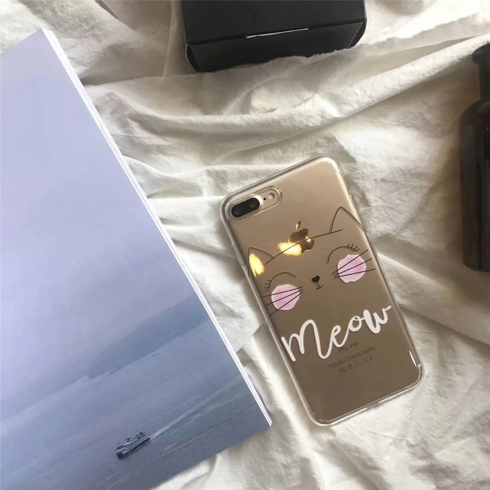 Мода милый кот животных Прозрачный Мягкие TPU Тонкий чехол для телефона iPhone 7 Дело