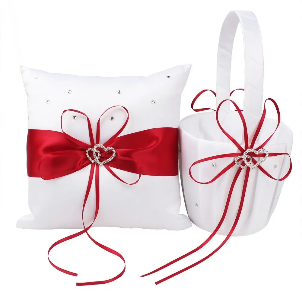 Simple Basket Pillow Set Bowknot Flower Girls Baskets And Ring Pillows Suit For Wedding Decoration Accessories Party Supplies A | Дом и сад