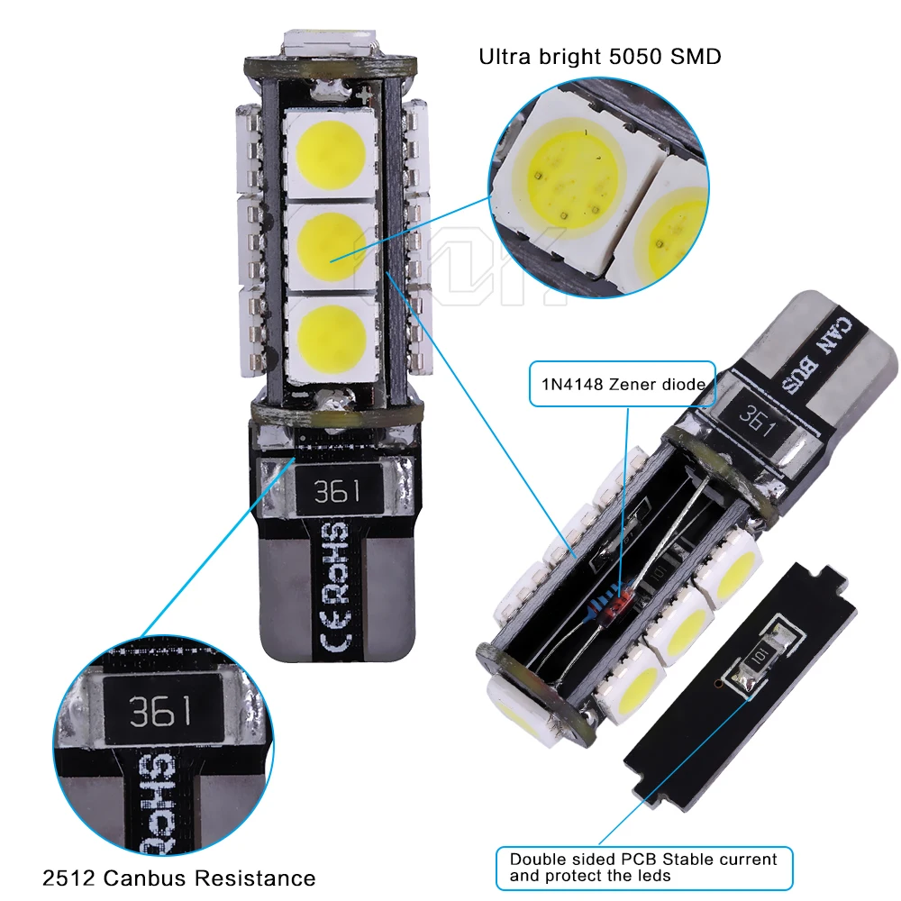 Бесплатная доставка 100 шт./лот t10 led canbus 5050 smd Автомобильные светодиодные лампы без