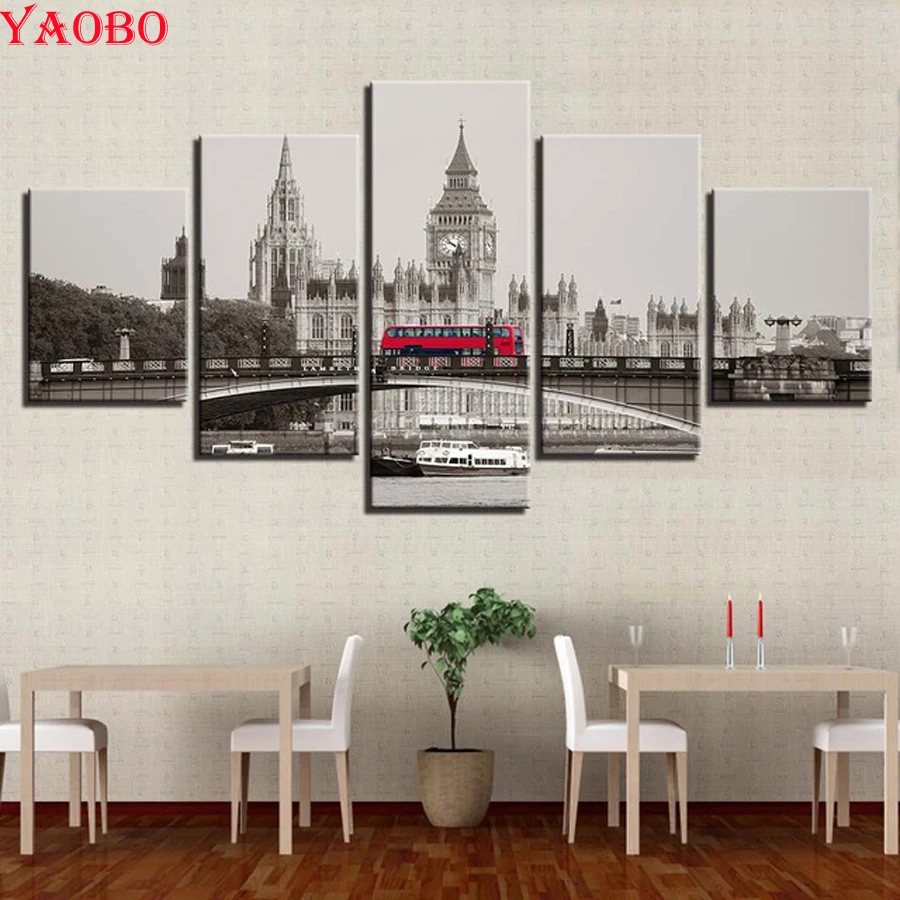 5D Diy Алмазная вышивка крестиком 5 шт. Биг Бен мост автобус декор из алмазной