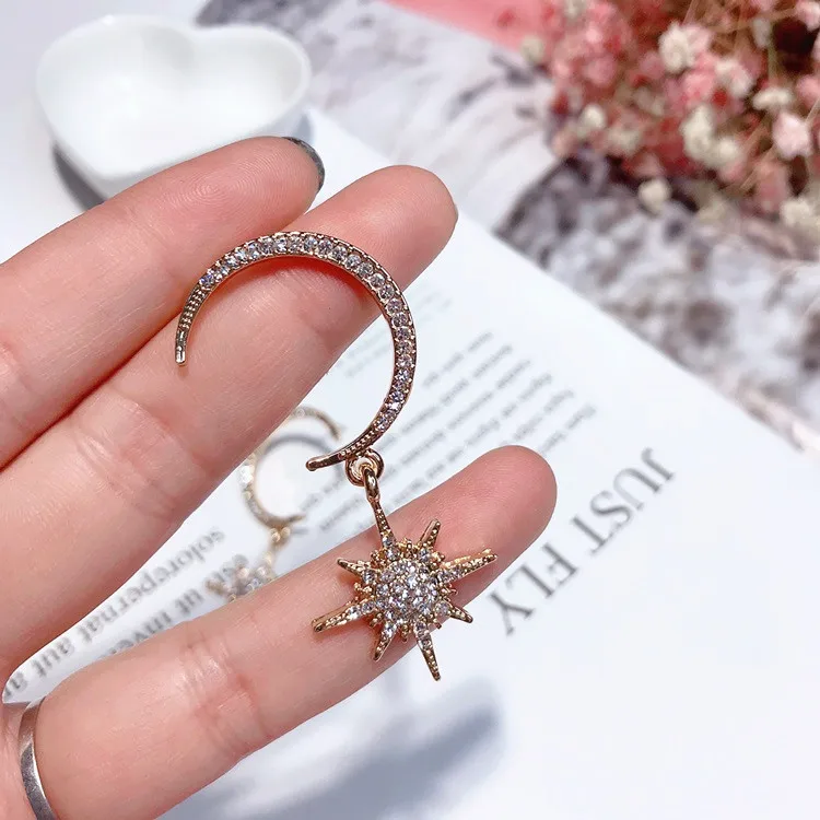 Moon star Полный cz серьги серебро 925 Сообщение гипоаллергенный неувядающий моды для