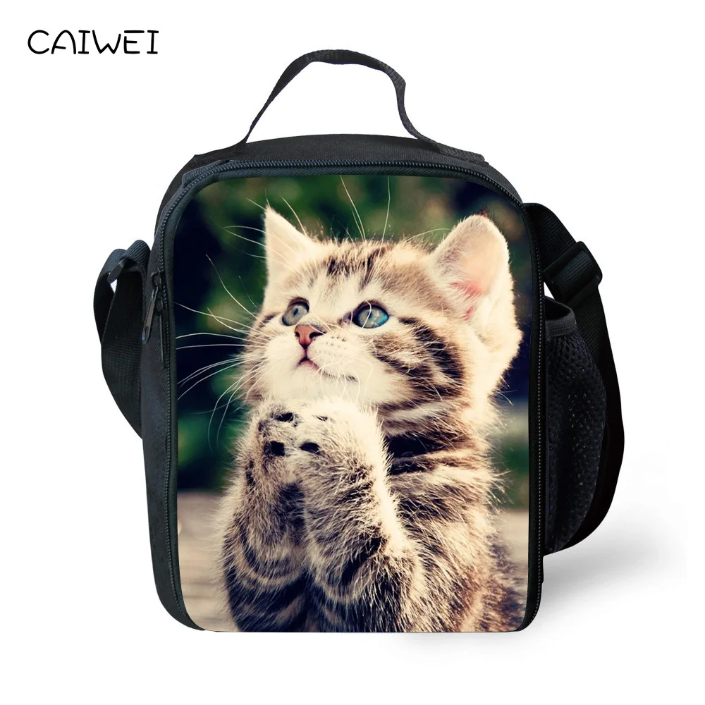 

Kids Lunch Bag Cute Cat Animal Print Portable Insulated Thermal Cooler Food Container Carry Bag Small Travel Picnic Handbag