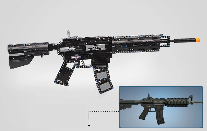 621 шт., военный карабин M4A1, Резиновая лента, модель оружия, строительный блок, кирпичи, сборные игрушки для детей, подарки, совместимые наборы