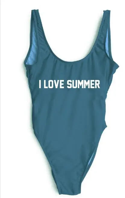 

New Hipster Swimwear I LOVE SUMMER Letter Printed Swimsuit Beachwear One Piece Bodysuit Sexy Low Back Bathing Suit Jumpsuit
