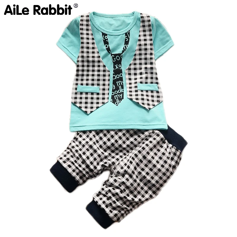 AiLe Rabbit/летний комплект одежды для маленьких мальчиков детский спортивный костюм