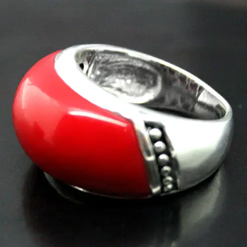 

Fashion Jewelry 925 Sterling Silver 10*20mm Red Coral Ring Size 7/8/9/10