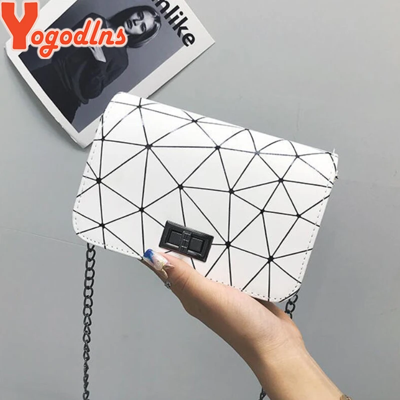 Сумка Yogodlns Женская на цепочке клетчатая сумочка черного цвета плечо миниатюрная