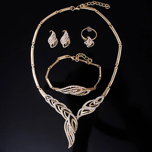 Hot Wedding Bridal Party Wavy Rhinestone Choker Necklace Bracelet Ring Earrings Set nigerian wedding jewelry set | Украшения и