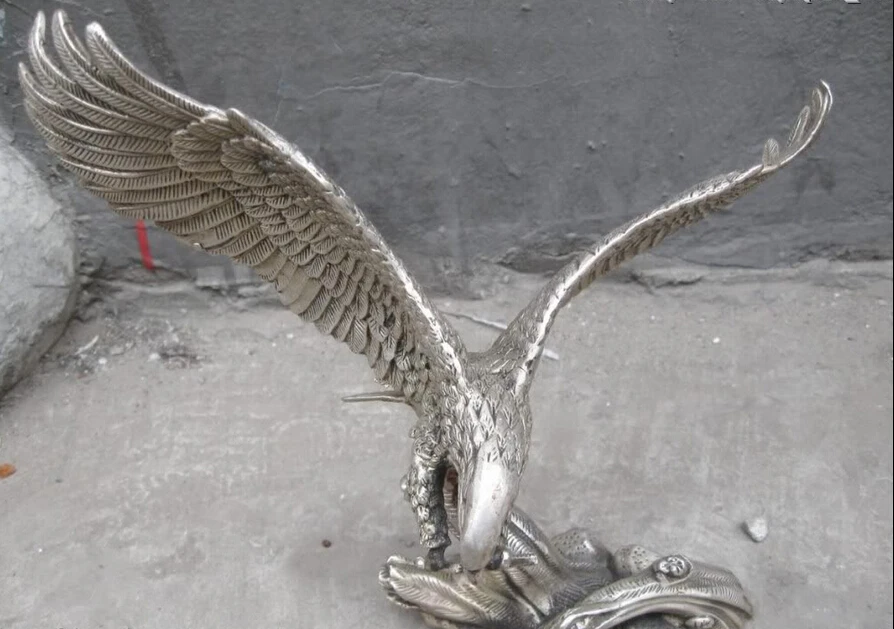 Free shipping R0722 Details about 8&quot Chinese silver carved fine spread the wings eagle Sculpture statue | Дом и сад