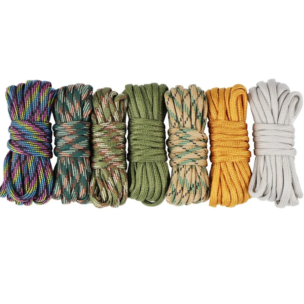 7 шт Paracord веревочный браслет спасательный круг Парашютная веревка Открытый выживания Безопасный Набор веревок сотканный вручную Пеший Туризм аксессуары 3 м