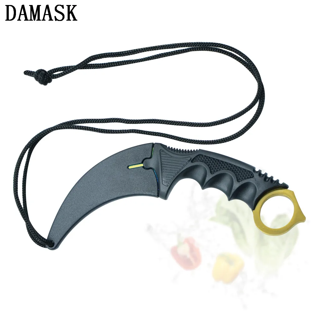 Золотой тактический Karambit фиксированной нержавеющей стали Открытый нож