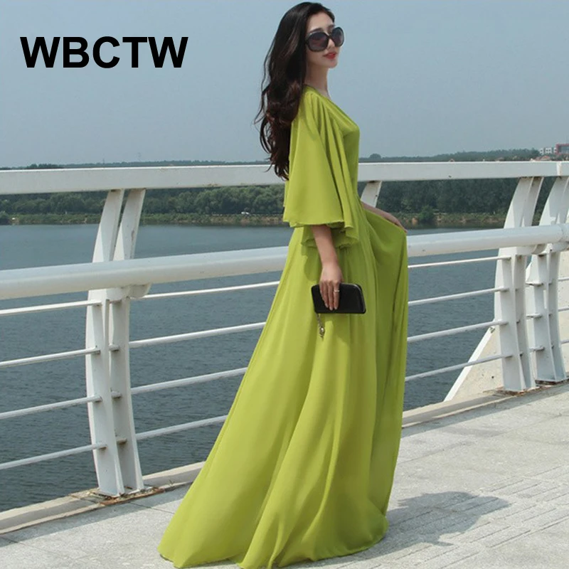WBCTW 7XL Большие размеры женские 2/3 с рукавом бабочки летние круглым вырезом Длинные