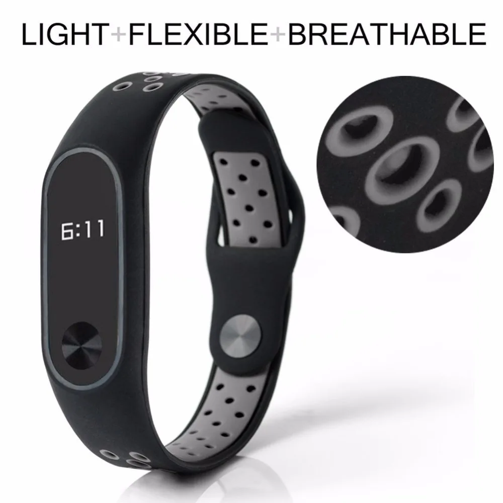 Гибкий силиконовый ремешок дышащий Браслет замена Smart Band аксессуары для Mi 2