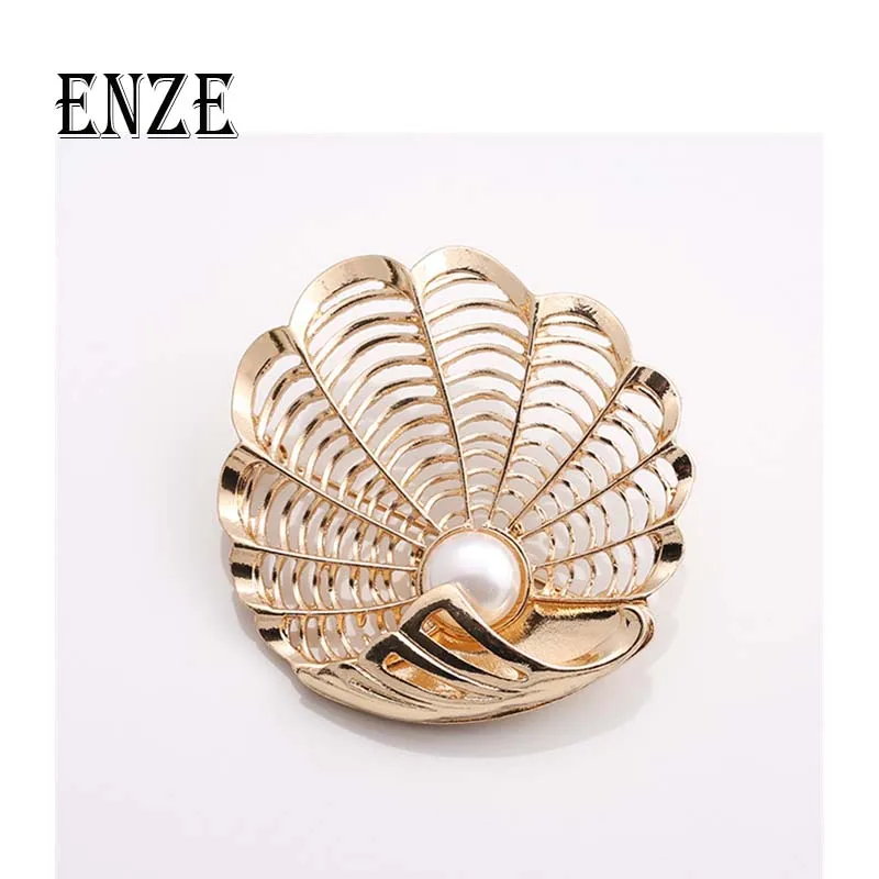 Free shipping Couple Accessories Golden shell modeling Imitation pearl for decoration brooch pins fashion girl woman jewelry | Украшения и