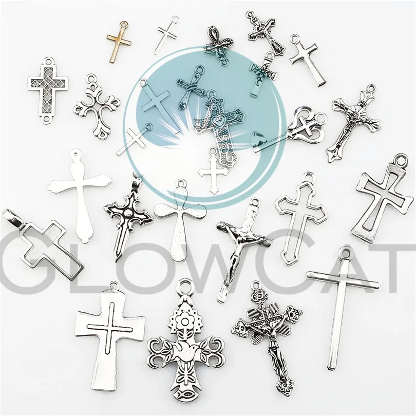 26pcs 22401 Vintage Silver Jesus Cross Charms Mixed Flower Key Charm Gold Color Pendant DIY Jewelry Making | Украшения и