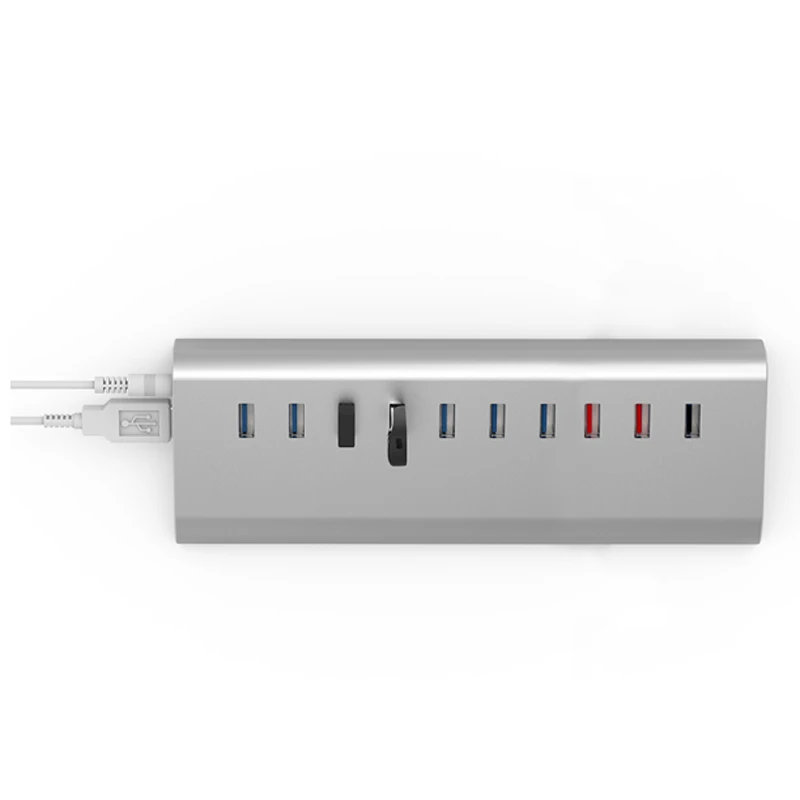 Алюминий 10 портов (7 * USB3.0 + 2*1 в 1A 1 QC2.0) USB Суперскоростной концентратор