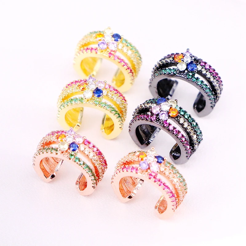 

6Pairs, Multi Colorful Micro Pave CZ Crystal Cuff Earring Clip Ear Zirconia Rainbow No Piercing For Girl Women Jewelry