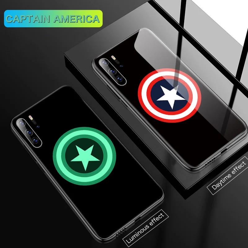 Captain America Coque Marvel Железный человек Веном светящийся стеклянный чехол для телефона для huawei P30 P20 mate Honor 30 20 Pro Lite чехол Капитан Америка Бэтмен - Цвет: Captain America