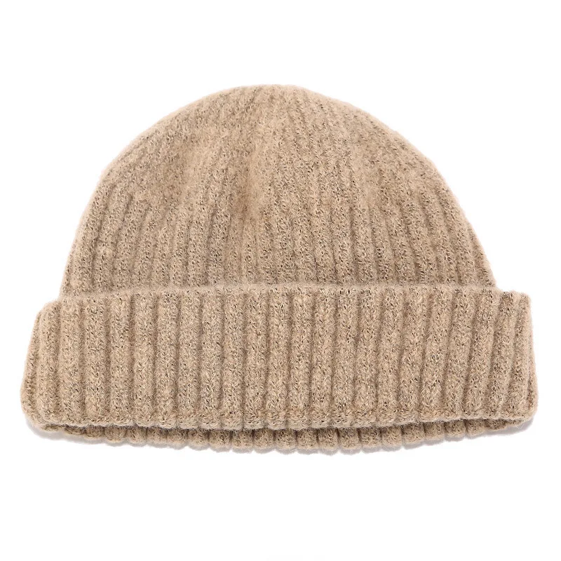 Khaki Ladies Beanies Plain Acrylic Knitted Winter Hats for Women Men Short Cuff Cap Navy Khaki Yellow Green Black - Color: Khaki