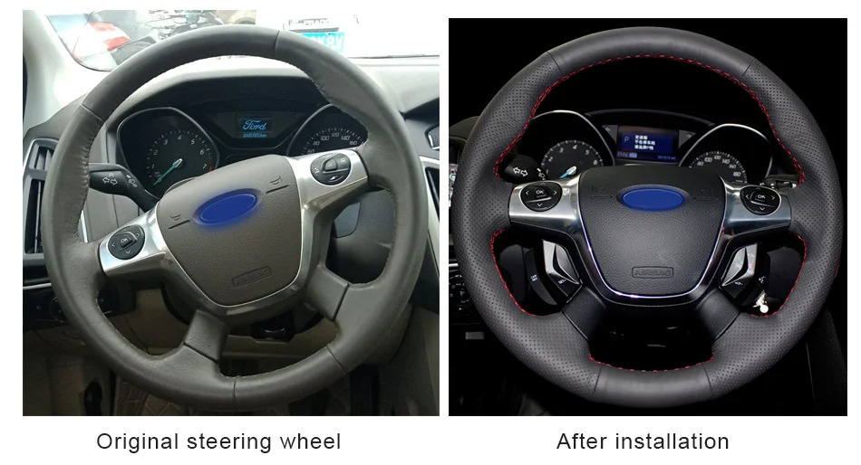 CARDAK искусственная кожа сшитый вручную чехол рулевого колеса автомобиля для Ford Focus 3 2012 2013 KUGA Escape 2013