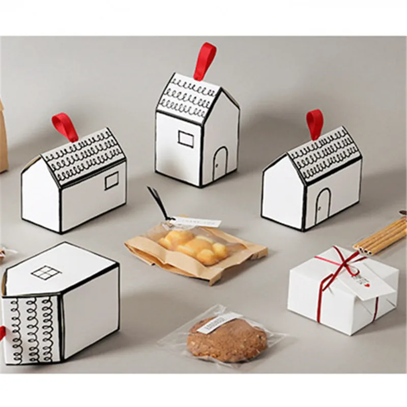 

200pcs small house packing box nougat cookies candy box wedding gift box
