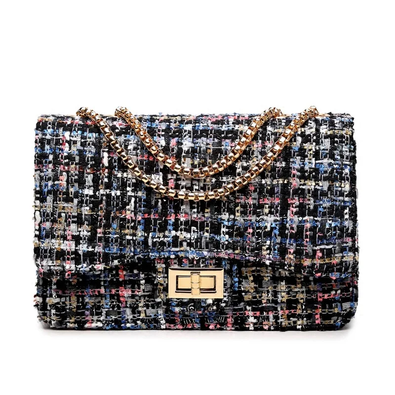 Jollque Women Messenger Gold Chain Cross Handbag Small Flap Shoulder Bags Vintage Clutch Winter Satchel Woolen Crossbody Bag | Багаж и