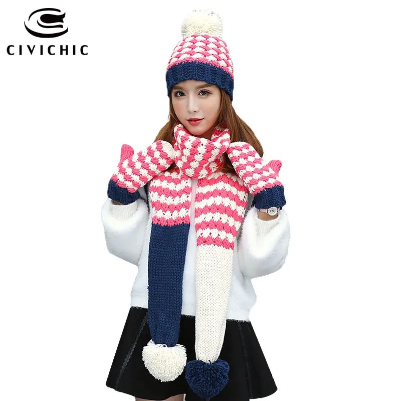 CIVICHIC милые комплекты теплой одежды женская вязаная шапка и шарф перчатки