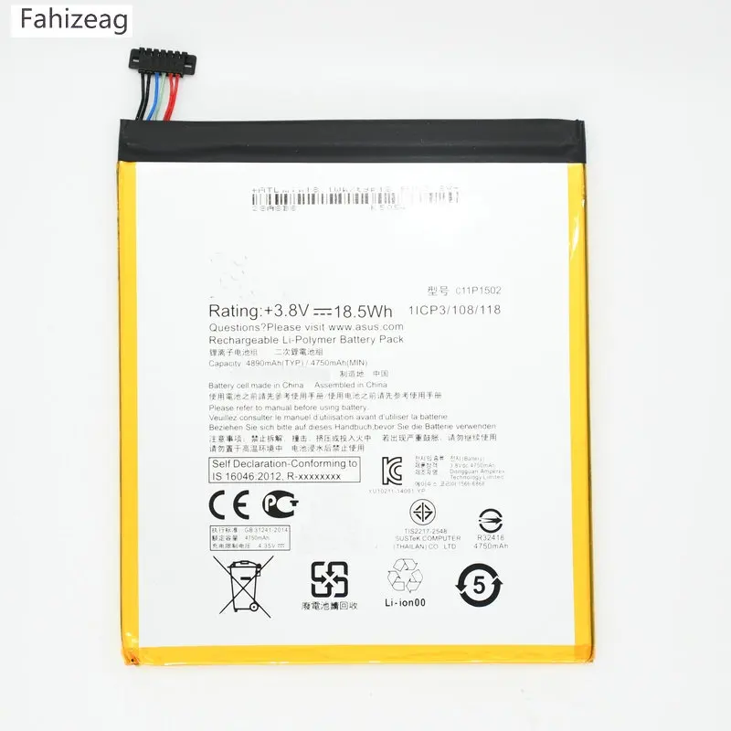fahizeag 4890mAh Replacement C11P1502 battery Tab for ASUS ZENPAD 10 Z300C Z300CL Z300CG P023 P01T | Мобильные телефоны и