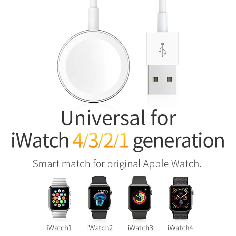 HOCO Оригинальное Беспроводное зарядное устройство для Apple Watch зарядное устройство магнитный для i-Watch зарядный usb-кабель 1 м для Apple Watch Series 4 3 2