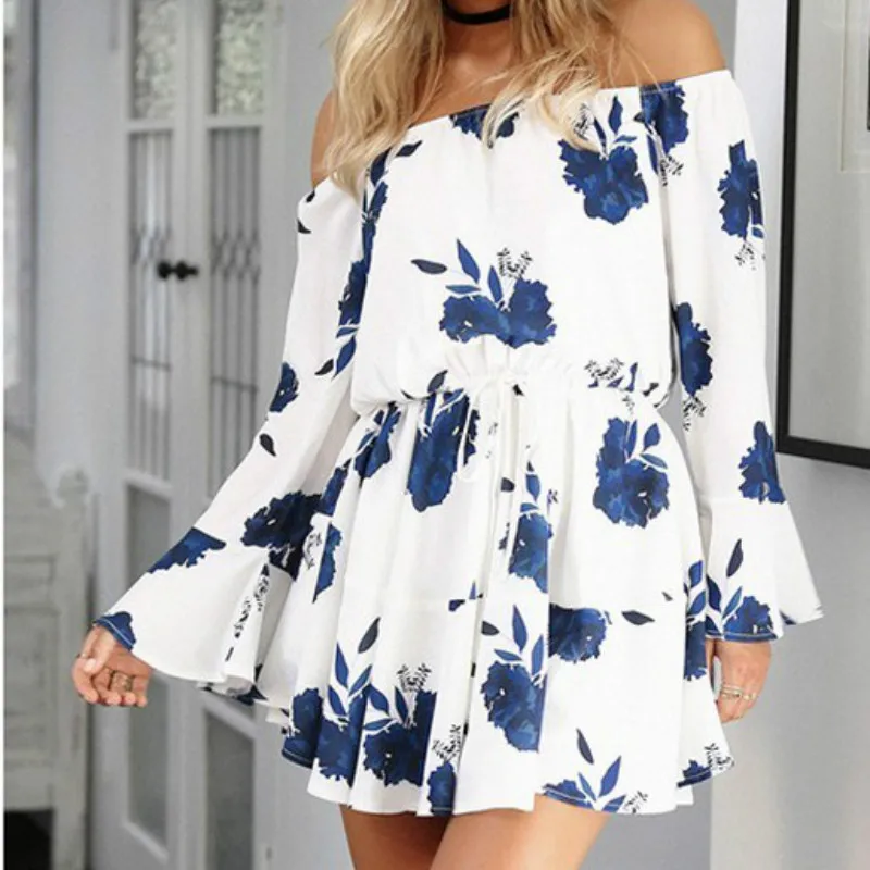 Для женщин Лето 2018 пляжные цветочный Boho платье Свободные Печать пикантные с