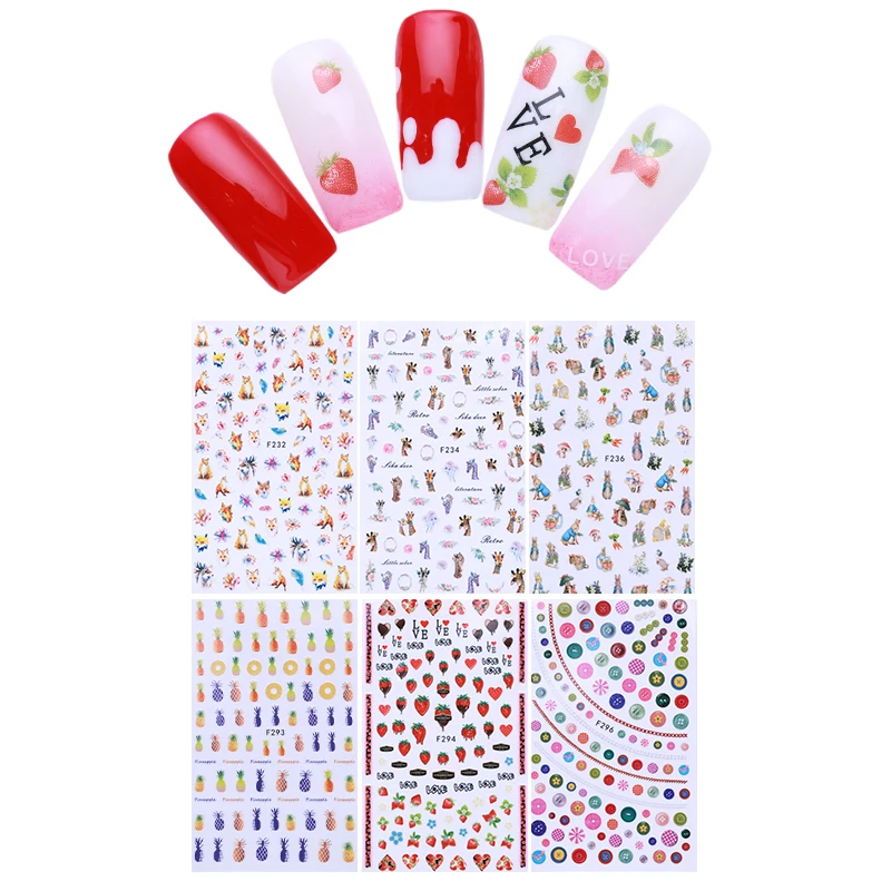 1 Sheet 3D Nail Sticker Deer Fruits Rabbit Carrot Strawberry Art Transfer Decoration | Красота и здоровье