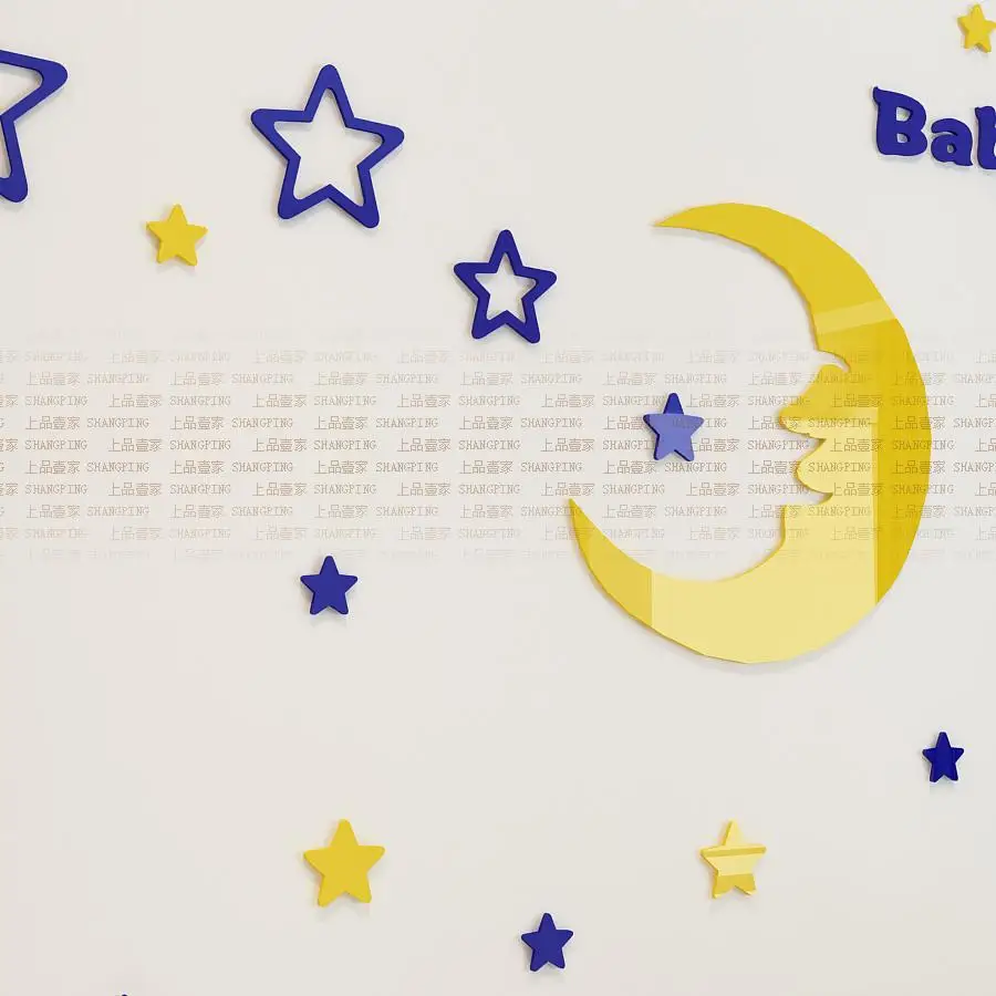 Moon stars Acrylic 3d wall stickers For kids room Child room Kindergarten Cartoon DIY art  wall decor stickers Waterproof