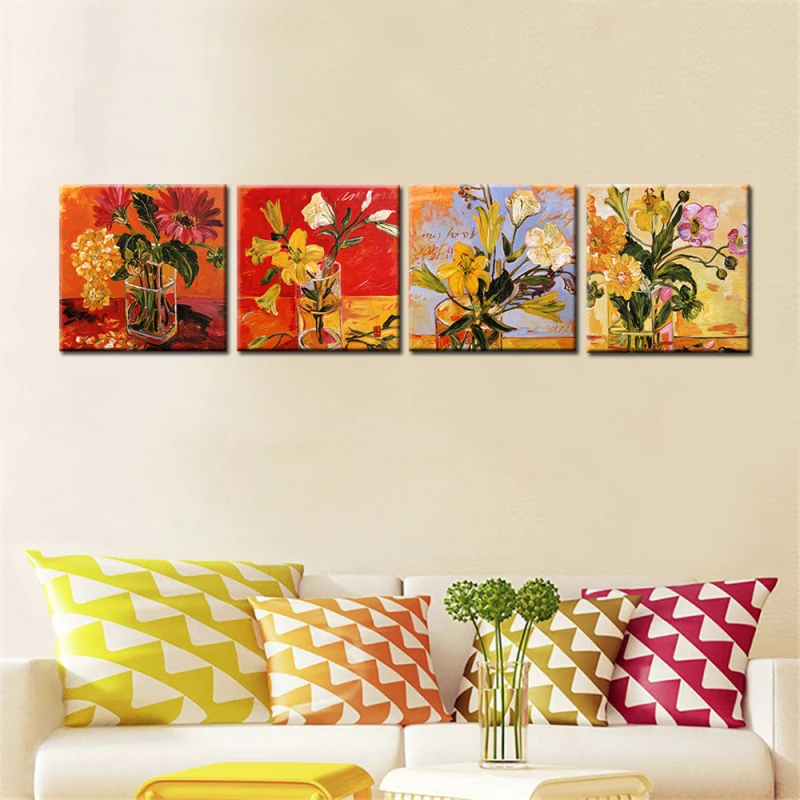 4 шт. картина маслом на холсте красивая ваза цветок современный плакат настенная