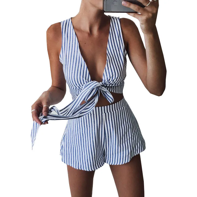 Новый комплект из 2 предметов Для женщин 2018 Лидер продаж v образным вырезом Sexy
