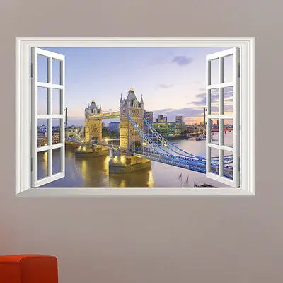 Тауэрский мост ночной вид 3D Наклейки на стены окна Стикеры виниловые фотообои