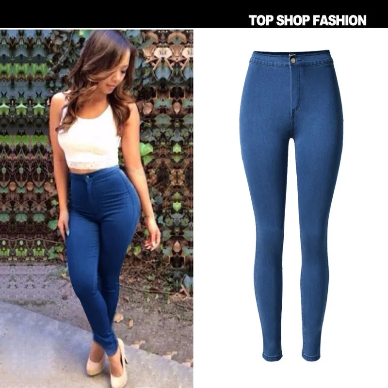 

Denim Jeans Womens Hot High Waist Slim Fit Skinny Women Pencil Pants Fashion New Elastic Plain Color Plus Size Casual Jeans